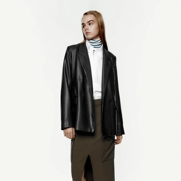Zara Jackets Coats Zara Faux Leather Blazer Poshmark